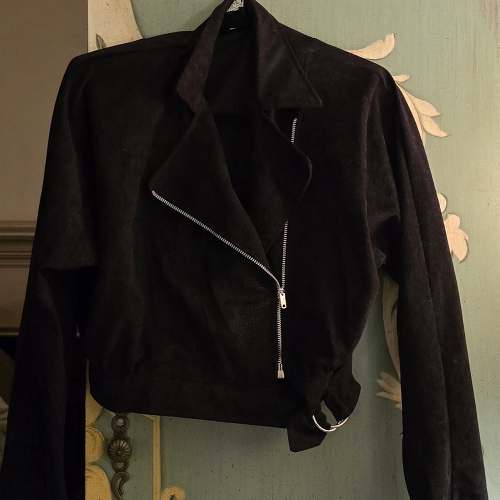 Black Fabric Moto Jacket Size 9